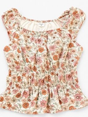 abercrombie kids Ivory Floral Smocked Peplum Top with Pink & Orange Flowers